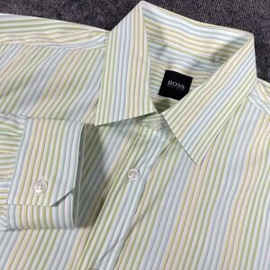 Hugo Boss Button Up Shirt Mens M 39/40 Blue Green Yellow Striped Easter Colorful